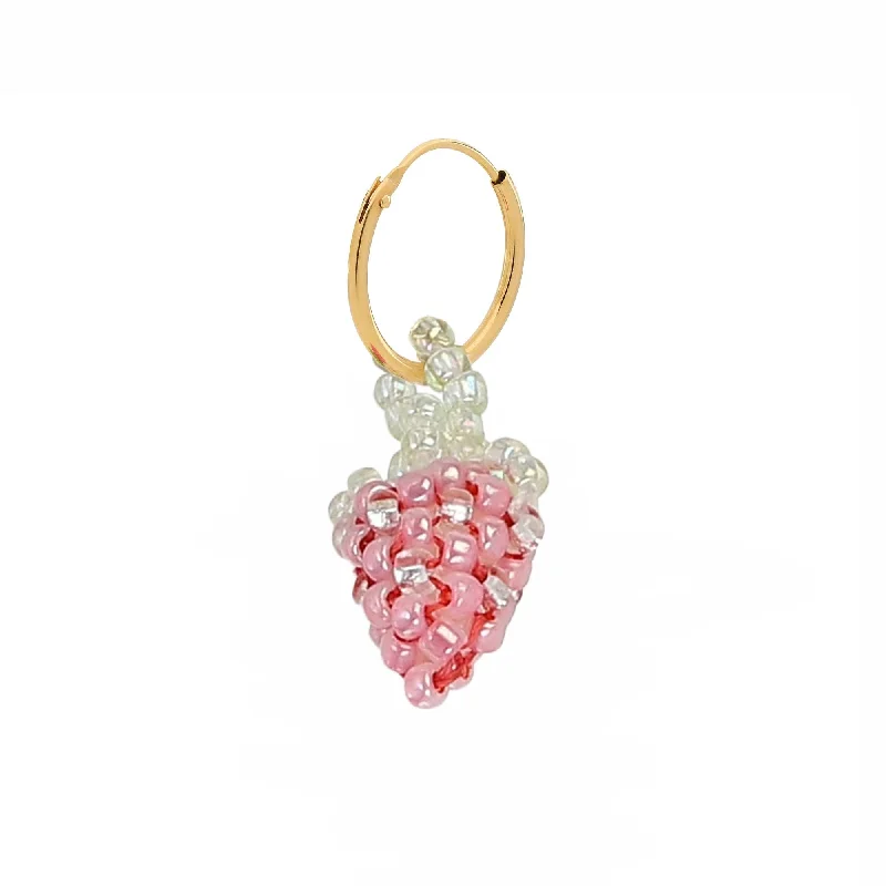 Small hoop earringsMini Pale Strawberry Earring Gold Plated, Pink Beads