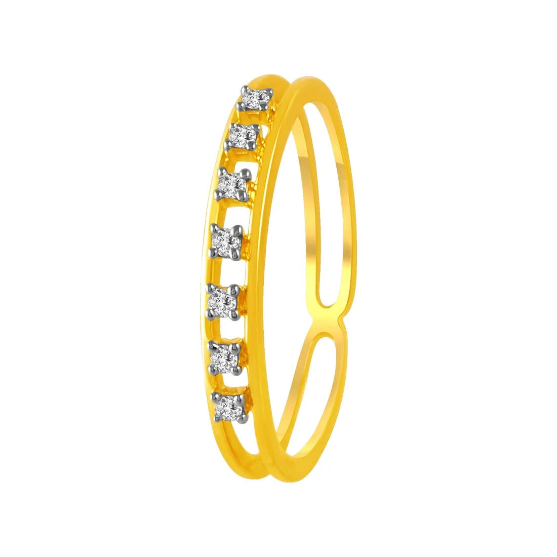 Marquise - Cut Women's Diamond Rings in Palladium for a Unique and Elongated Shape14K Gold Ring With A Double Band Design And A Row Of Diamond Accents Set On The Overlapping Band