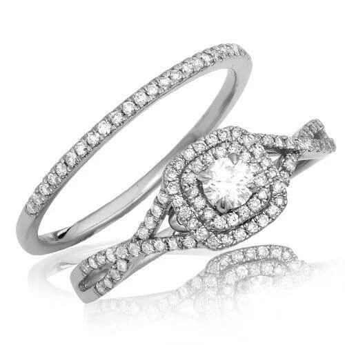 Adjustable Women's Diamond Rings with a Flexible Band for a Comfortable and Custom Fit14KW 0.55CTW DIAMOND BRIDAL SET - DOUBLE SQUARE