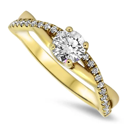 Vintage - Style Women's Diamond Rings with Floral - Engraved Bands and Multiple Diamond Accents0.63ct Diamond Ring with Round Brilliant Cut Diamonds in 18ct Yellow Gold