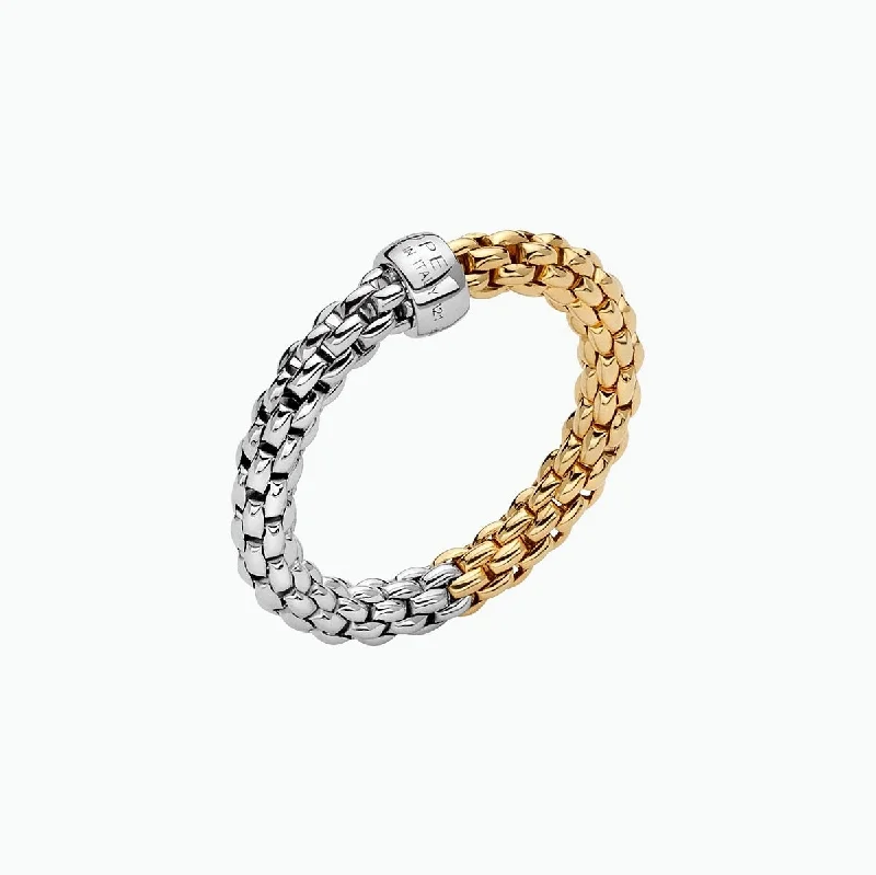 Halo - Style Women's Diamond Rings with a Center Diamond Surrounded by Smaller Diamonds in 18K GoldFope Bicolour Flex'it ring with round mesh