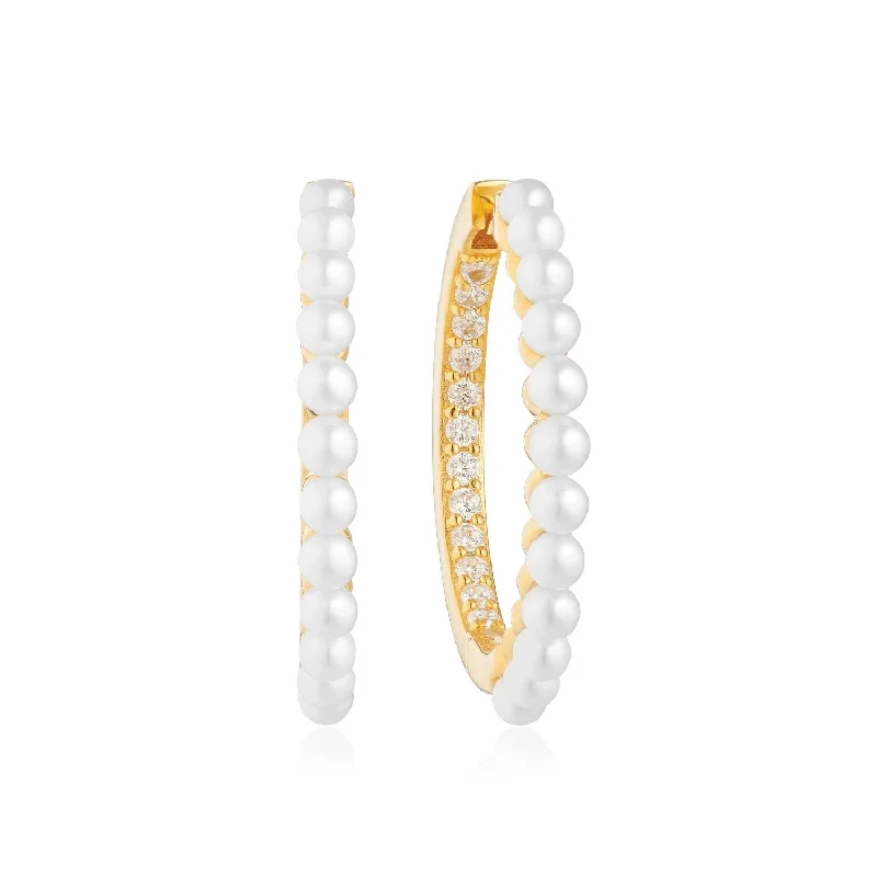 Rose gold hoop earringsPadua Grande Gold Plated Hoops w. White Zirconias & Pearls