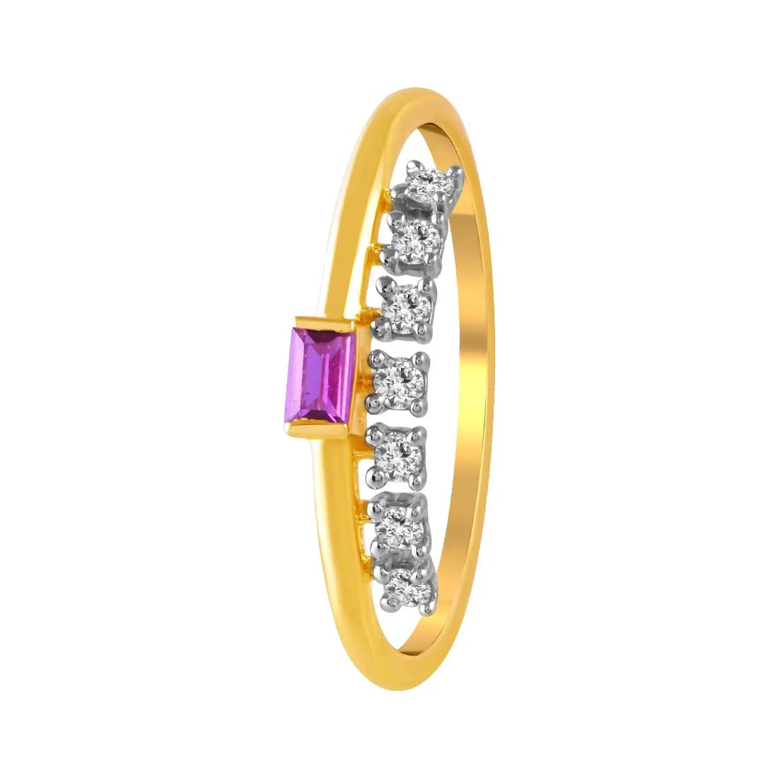 Vintage - Style Women's Diamond Rings with Floral - Engraved Bands and Multiple Diamond Accents14K Diamond-studded Gold Ring With A Pink Rectangular Stone Set In The Centre