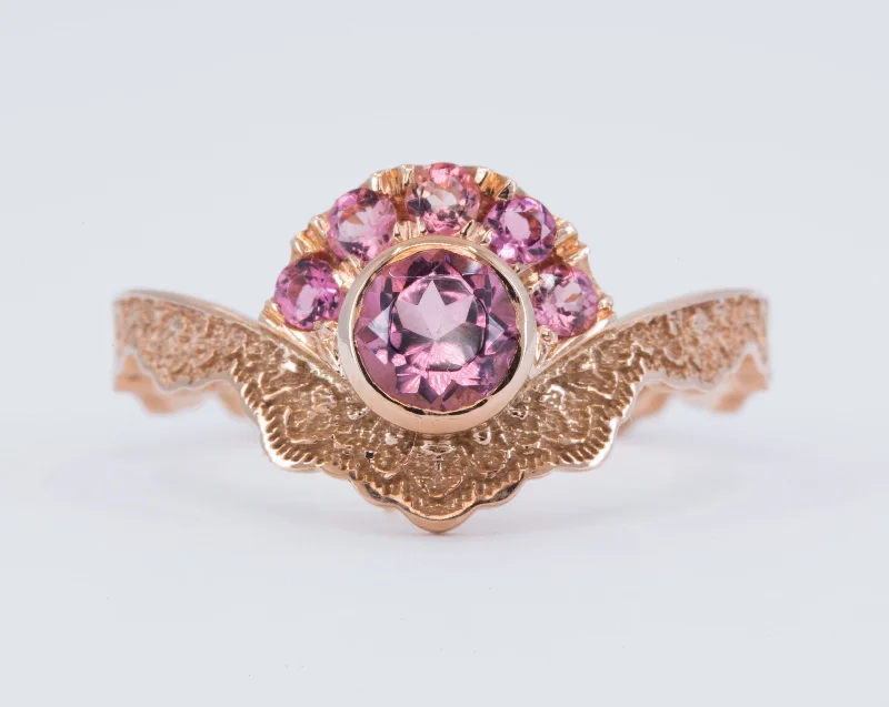 Oval - cut sapphire and diamond engagement ring in 18K white gold14K Rose Gold Lace Ring with Pink Tourmaline Gemstones - Size 7.25