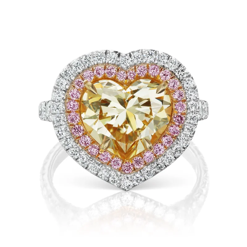 Women's Solitaire Diamond Rings with Round - Cut Diamonds and Platinum Settings for an Elegant EngagementVENUS 6 CARAT YELLOW DIAMOND HEART SHAPED DIAMOND HALO ENGAGEMENT RING PLATINUM & 18K GOLD BY MIKE NEKTA