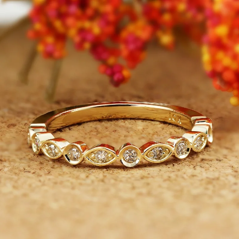 Vintage - Style Women's Diamond Rings with Floral - Engraved Bands and Multiple Diamond AccentsAuriya 10k Gold 1/8ctw Ultra-thin Vintage Stackable Diamond Wedding Band