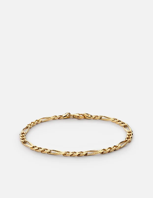 Minimalist Women's Rings with a Single Pearl in 14K Gold - Plated Bands3mm Figaro Chain Bracelet, Gold Vermeil