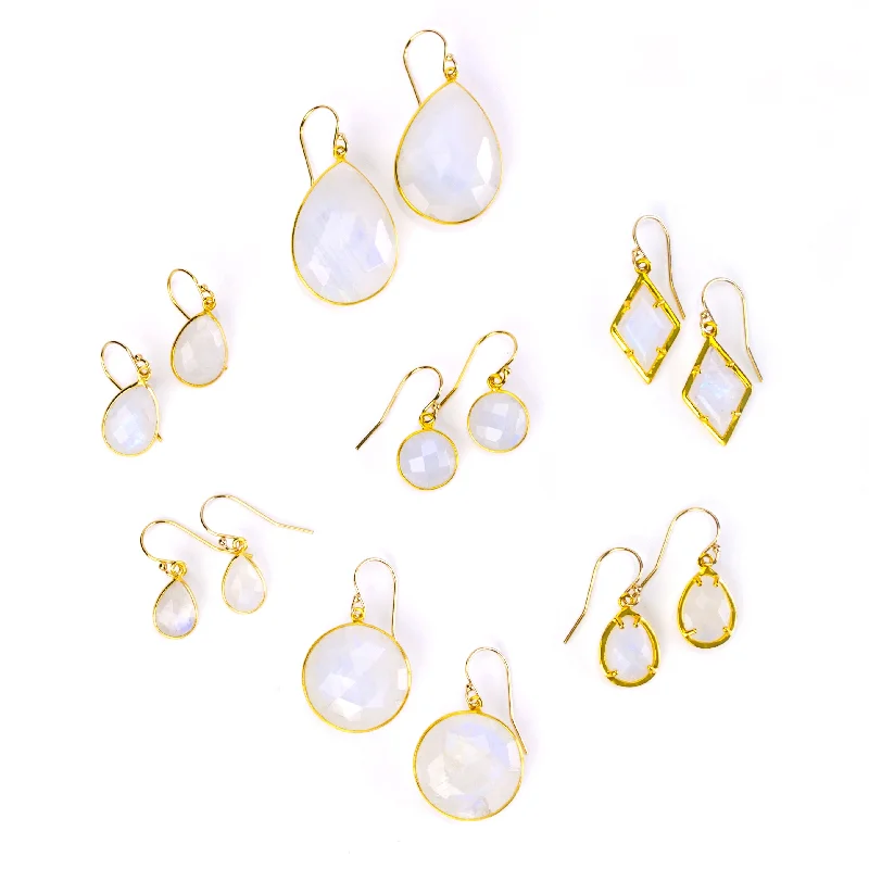 Heart - shaped drop earrings for a loving and charming lookRainbow Moonstone Earrings : June Birthstone