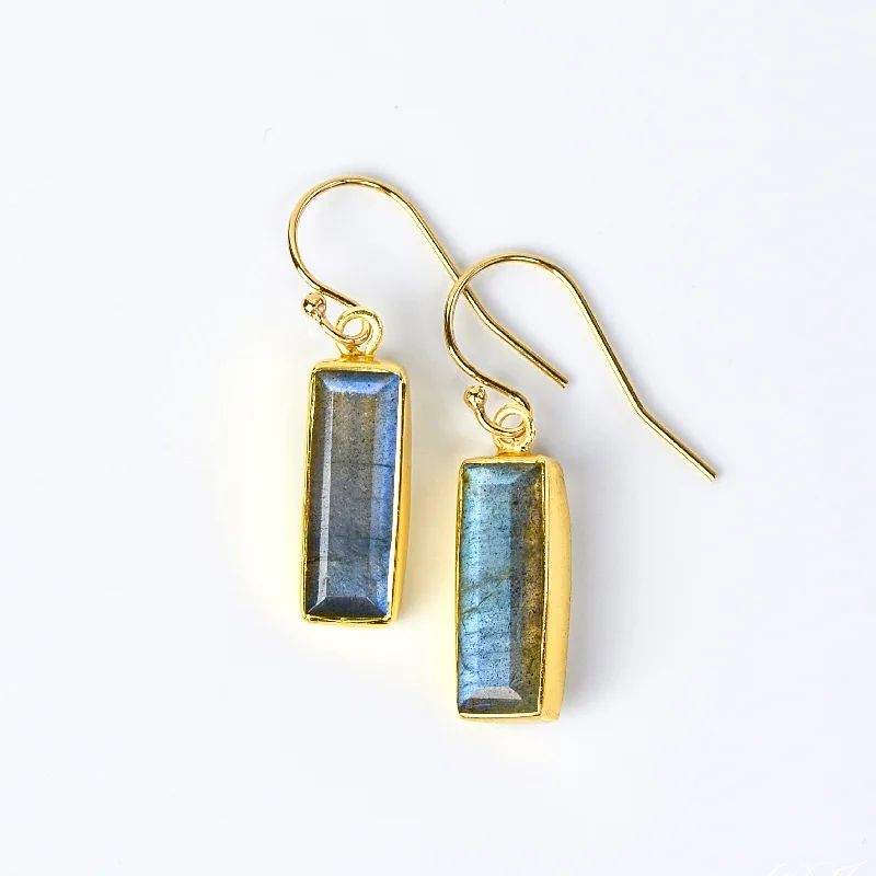 Beaded drop earrings with a bohemian vibeLabradorite Bar Drop Earrings, Adira Series