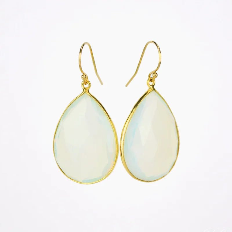 Cubic zirconia drop earrings as an affordable alternativeFaceted Opalite Teardrop Bezel Set Earrings, October Birthstone