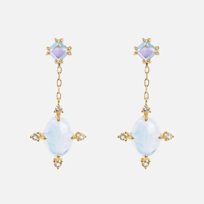 Matte - finish drop earrings for a sophisticated and understated lookSolid Gold Crystal Ball Moonstone Drop Earrings