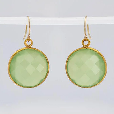 Bohemian - style drop earrings with a free - spirited charmGreen Chalcedony large round Vermeil Gold or Sterling Silver bezel set Earrings