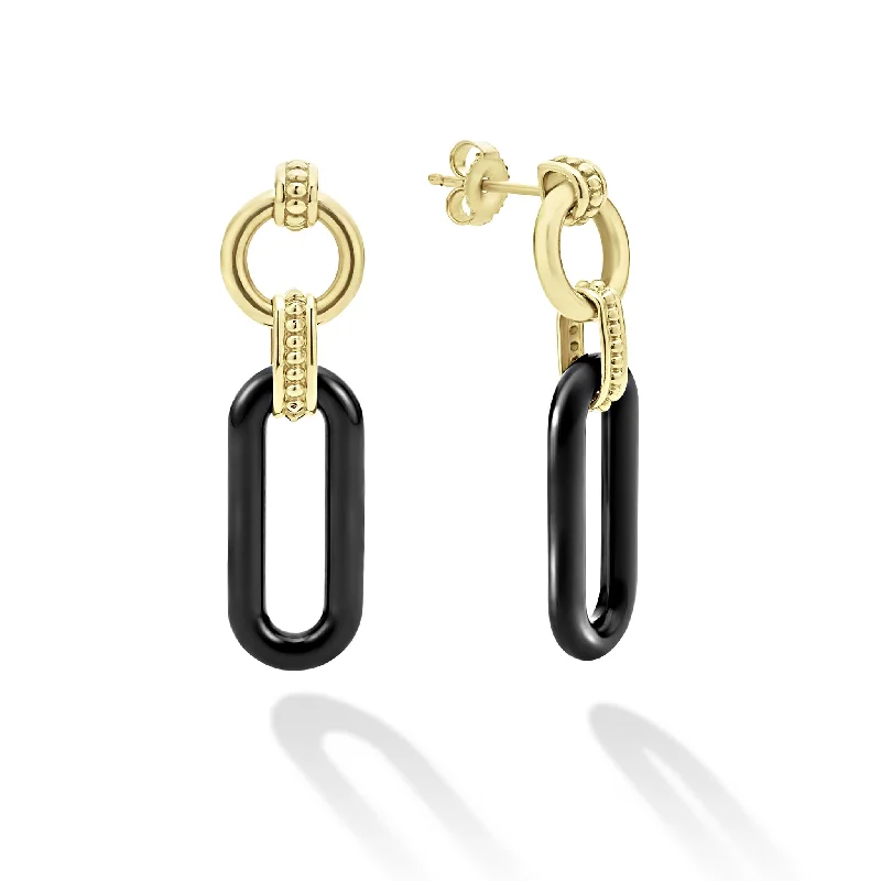 Citrine drop earrings for a sunny and warm appearanceSignature Caviar 18K Gold and Black Ceramic Link Drop Earrings