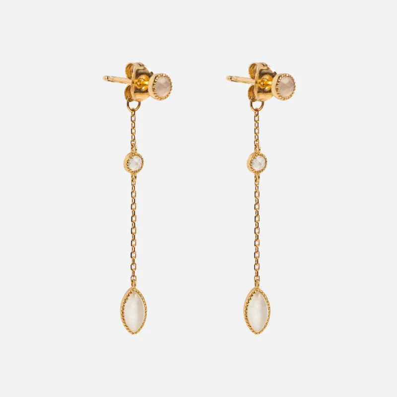 Ethnic - inspired drop earrings with cultural motifsSolid Gold 9 Lives Cats Eye Moonstone Drop Earrings