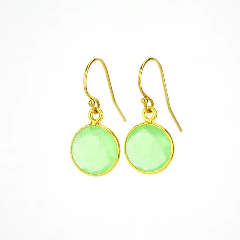 Waterproof drop earrings for beach or poolside wearGreen Chalcedony bezel set Earrings  - August Birthstone