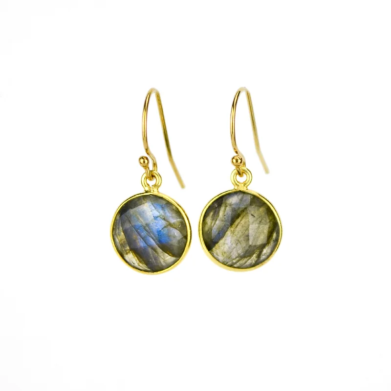 Citrine drop earrings for a sunny and warm appearanceLabradorite round bezel set Earrings