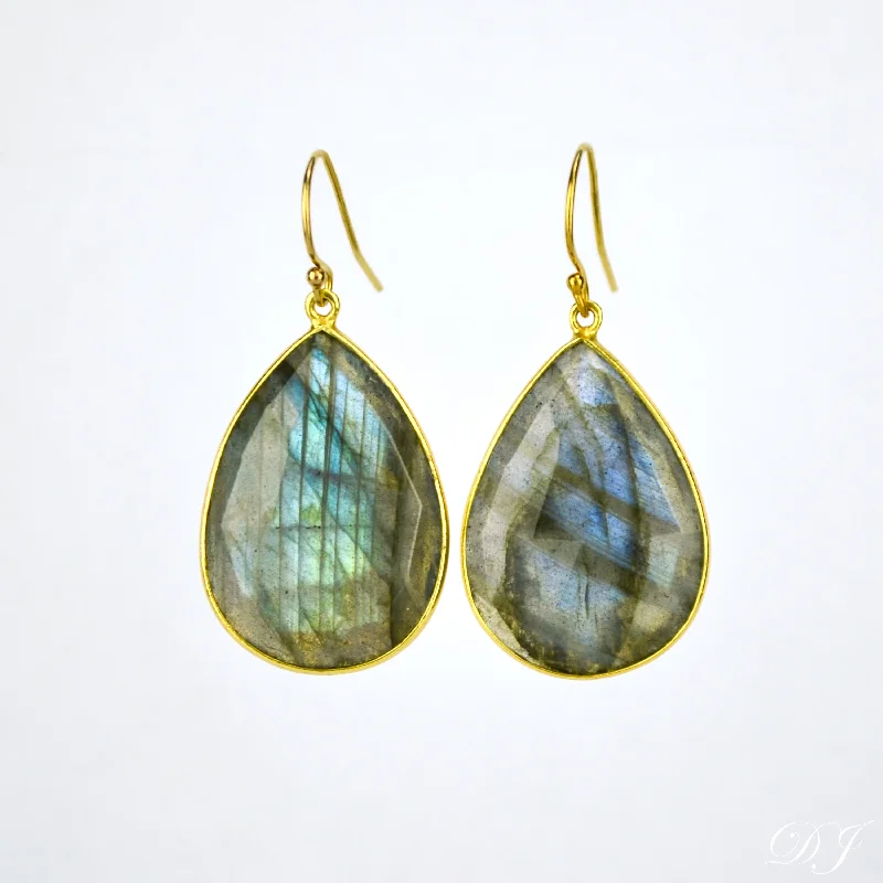 Lightweight drop earrings for all - day comfortFaceted Labradorite Teardrop Bezel Set Earrings