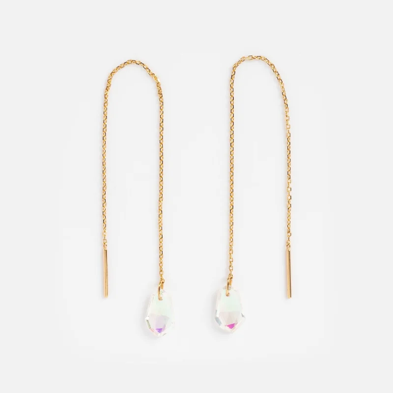 Leaf - shaped drop earrings for a nature - inspired aestheticSolid Gold Angel Aura Quartz Threader Earrings for Positivity