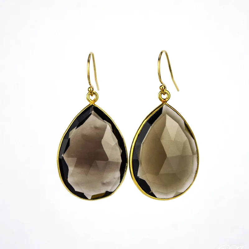 Sapphire drop earrings with a regal blue hueFaceted Smoky Quartz Teardrop Bezel Set Earrings