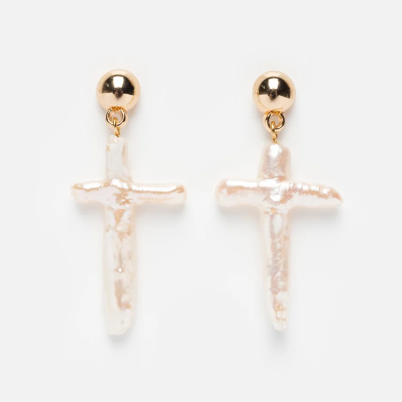 Everyday - wear drop earrings in simple and elegant designsOrganic Freshwater Pearl Cross Earrings