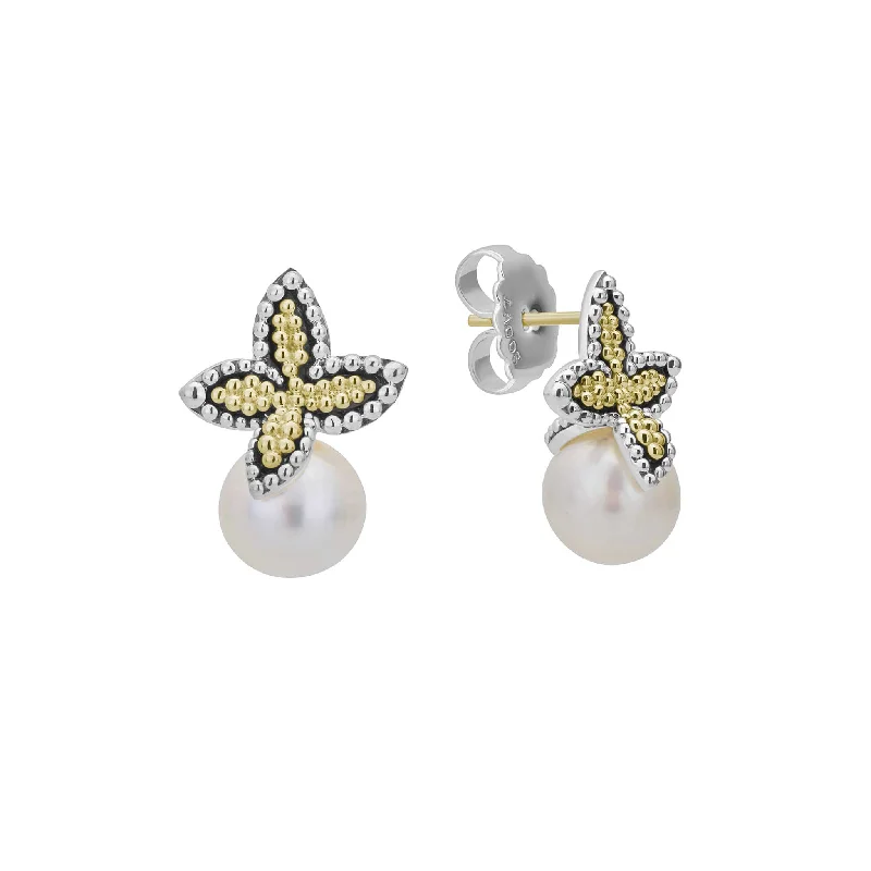 Adjustable - length drop earrings for a customizable lookLuna Two-Tone Caviar Floral Pearl Earrings