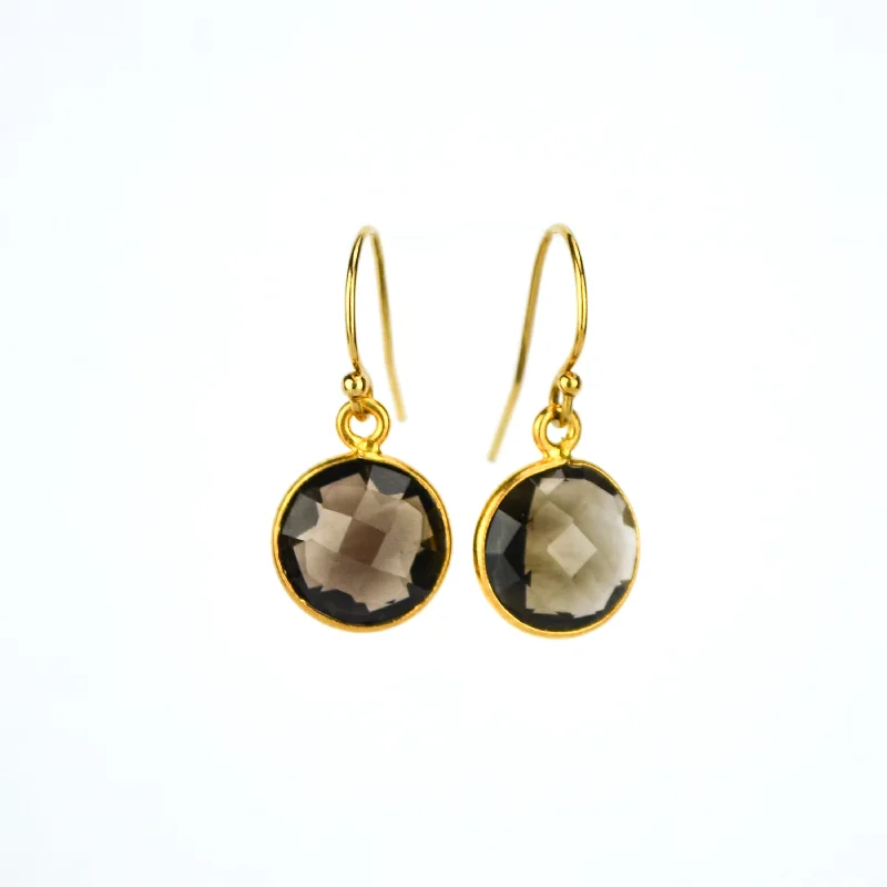 Stackable drop earrings for a unique and personalized styleSmoky Quartz round bezel set Earrings