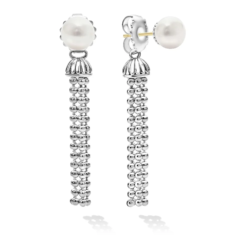 Waterproof drop earrings for beach or poolside wearSignature Caviar Pearl Tassel Front-Back Drop Earrings