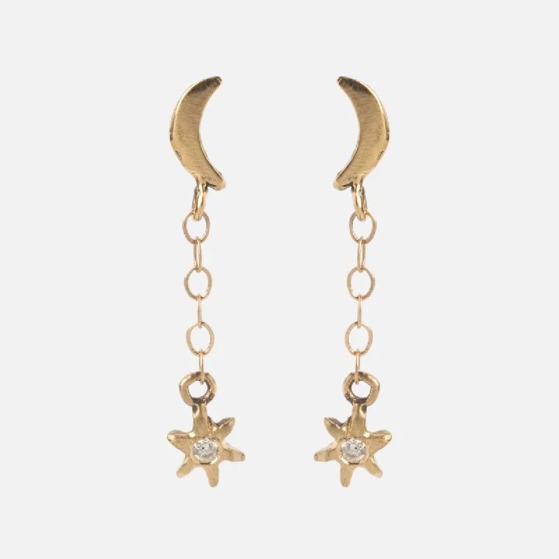 Star - shaped drop earrings for a celestial and magical appearanceMoon and Stars Drop Earrings