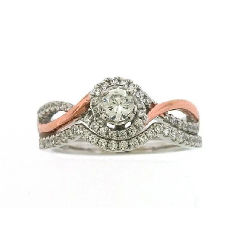 Adjustable Engagement Rings with a Flexible Band and a Princess - Cut Center Diamond1/2 CTW Diamond Bridal Set Ring in 10KT White and Rose Gold