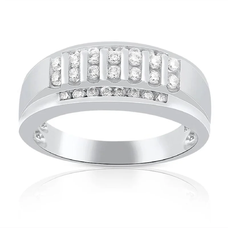 Pearl - and - Diamond - Studded Wedding Bands in White Gold for a Feminine and Elegant Touch1/2 CTW Diamond Ring in 10KT White Gold