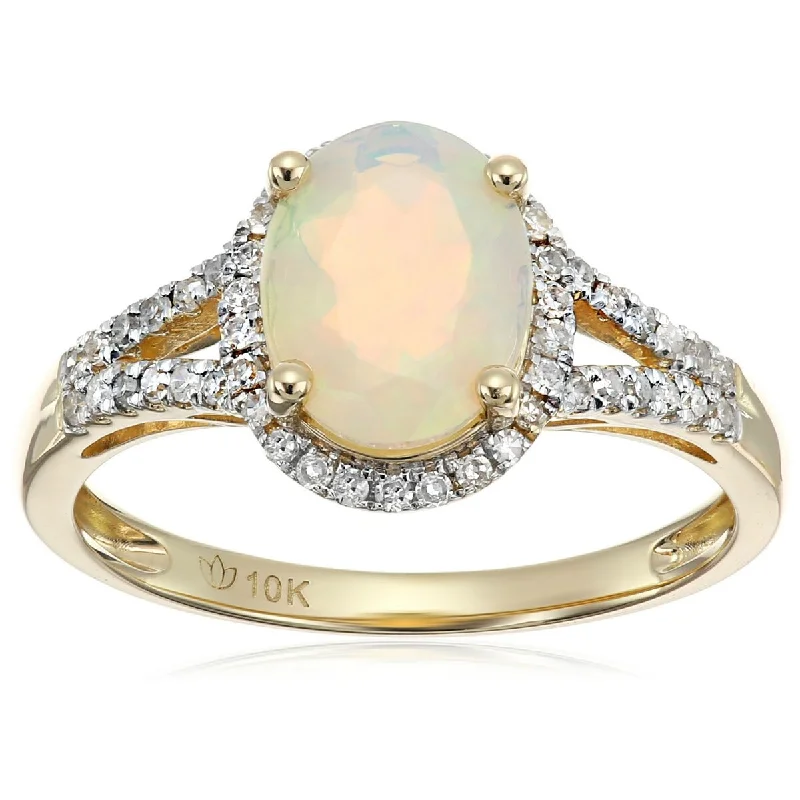 Emerald Gemstone Rings Set in Platinum with Filigree Work for a Vintage - Inspired Look14lk Yellow Gold Ethiopian Opal Gemstone Oval Halo Engagement Ring