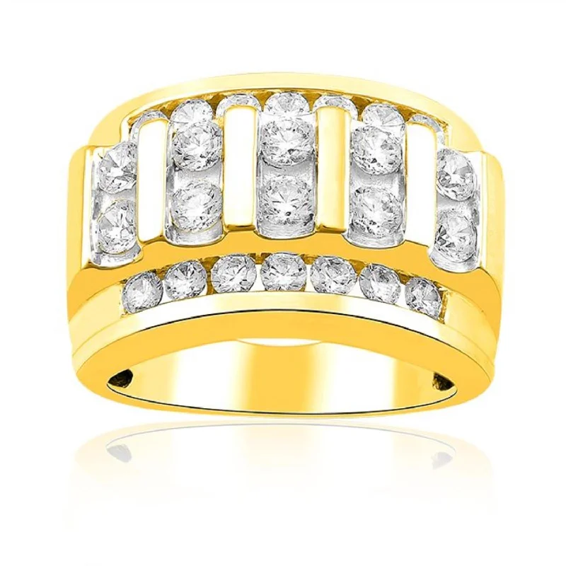 Art Deco - Inspired Wedding Bands with Geometric Patterns in Platinum for a Retro and Glamorous Style3 CTW Diamond Ring in 10KT Yellow Gold