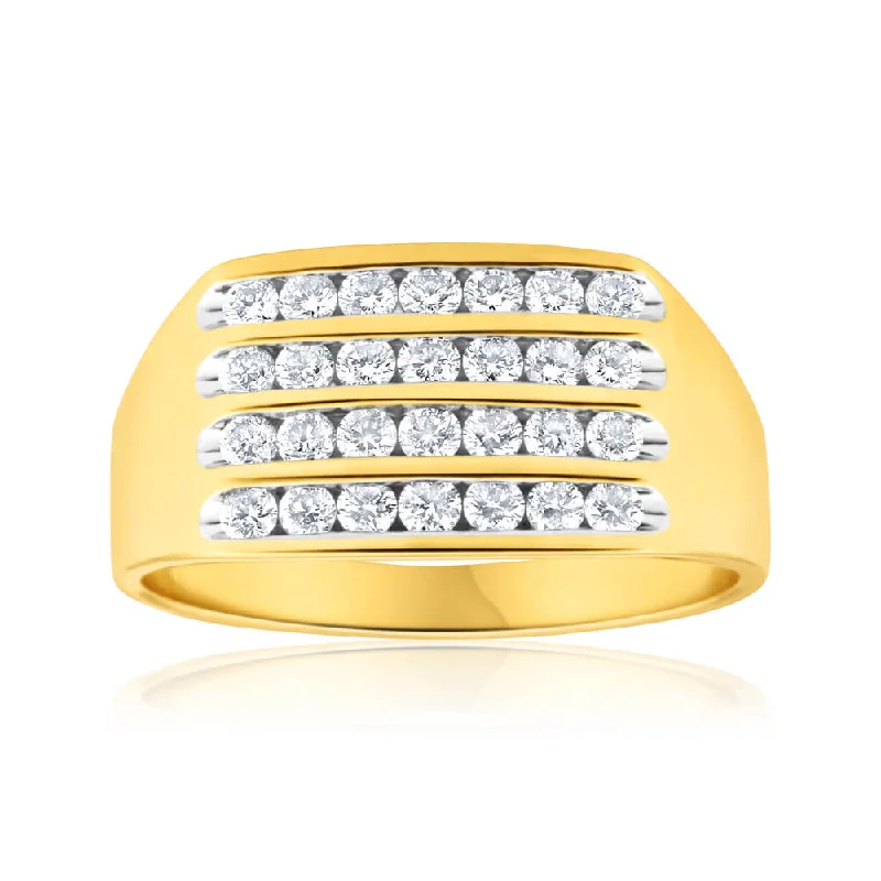 Adjustable - Fit Wedding Bands in Gold - Plated Metal for a Comfortable and Custom - Fitting Option9ct Yellow Gold Diamond Ring Set With 28 Brilliant Cut Diamonds