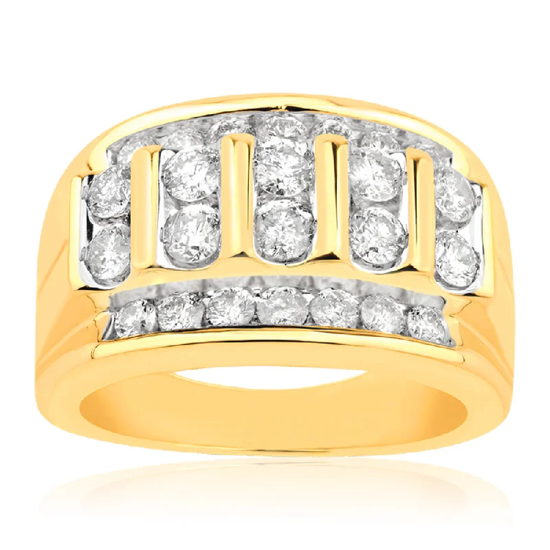 Art Deco - Inspired Wedding Bands with Geometric Patterns in Platinum for a Retro and Glamorous Style9ct Yellow Gold Gents Ring with 2.00 Carat of Diamonds