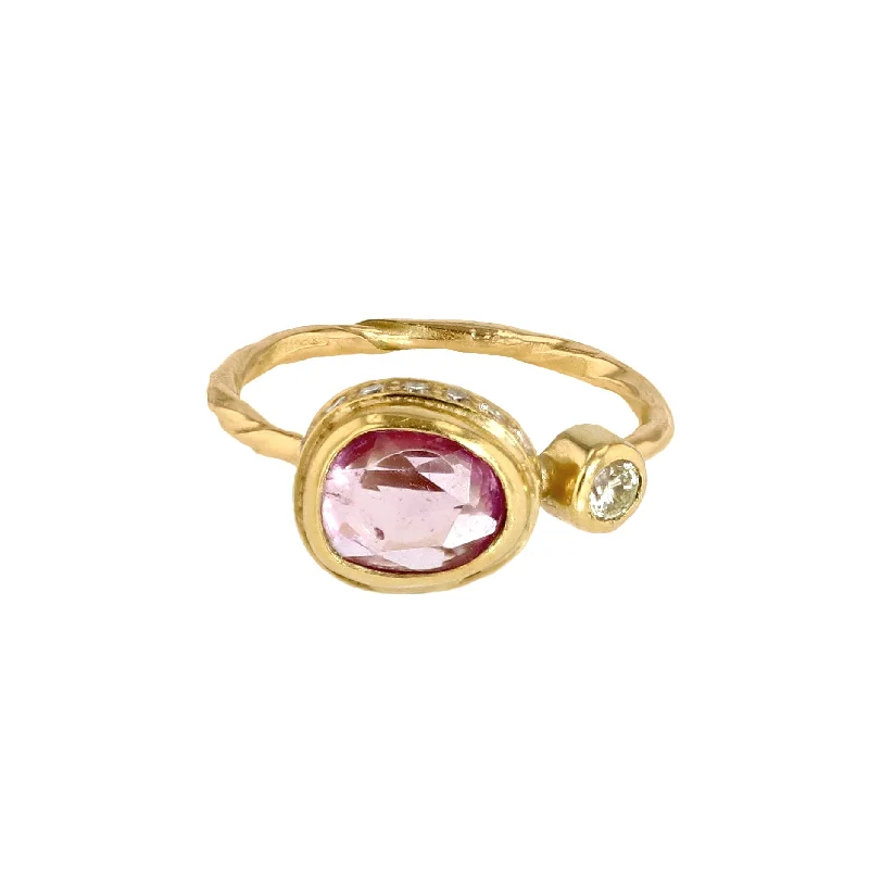 Topaz Gemstone Rings in 10K Gold with a Channel - Set Design for a Contemporary and Durable OptionCocktail 18K & 22K Gold Ring w. pink sapphire & Diamonds