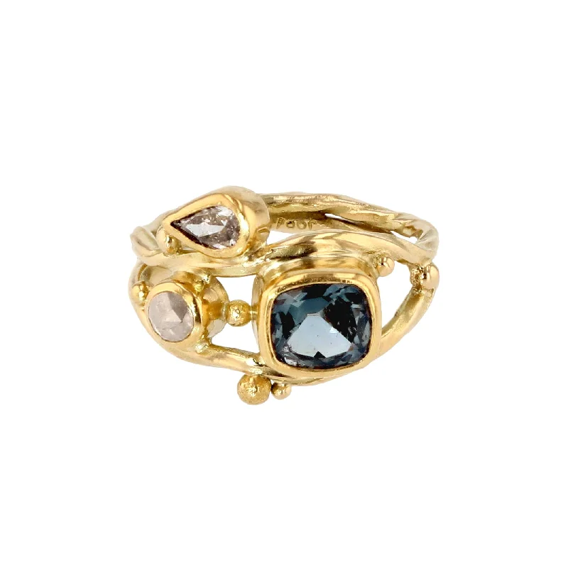 Lapis Lazuli Gemstone Rings in Sterling Silver with a Star - Shaped Setting for a Celestial - Inspired PieceDouble Seafire 18K & 22K Gold Ring w. Sapphire & Diamonds