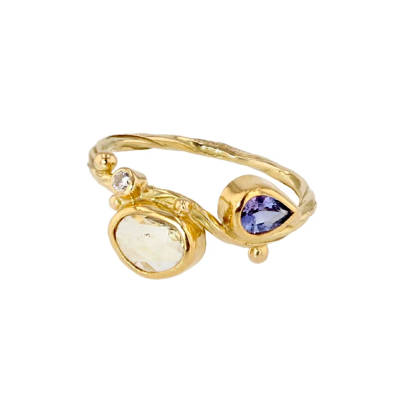 Citrine Gemstone Rings in Stainless Steel with a Stackable Design for a Trendy Everyday WearSeafire 18K & 22K Gold Ring w. Sapphire & Diamond