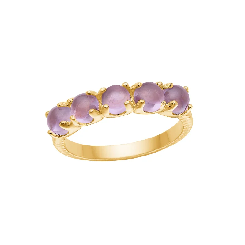 Agate Gemstone Rings in Sterling Silver with a Mosaic - Inspired Inlay for a Bohemian StyleOlalla 18K Gold Plated Ring w. 5 Amethyst