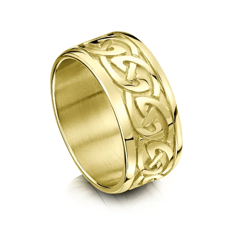 Laser - Etched Floral Design Wedding Bands in Palladium for a Delicate and Intricate LookCeltic Knotwork Dress Ring in 18ct Yellow Gold