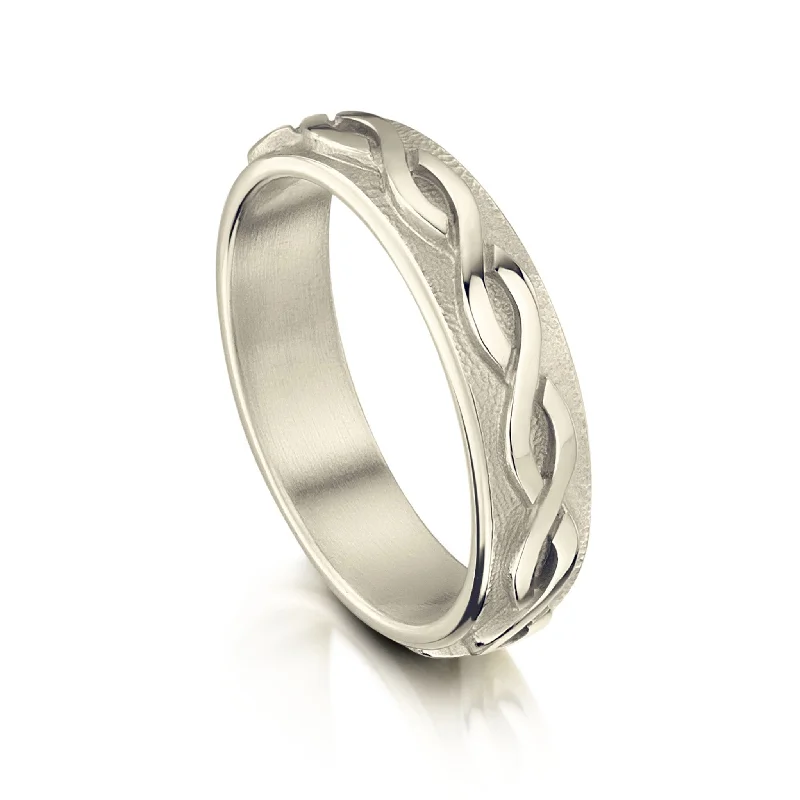 Matte - Black Ceramic Wedding Bands with a Polished Edge for a Sleek and Modern AppearanceCeltic Twist Textured Ring in 18ct White Gold