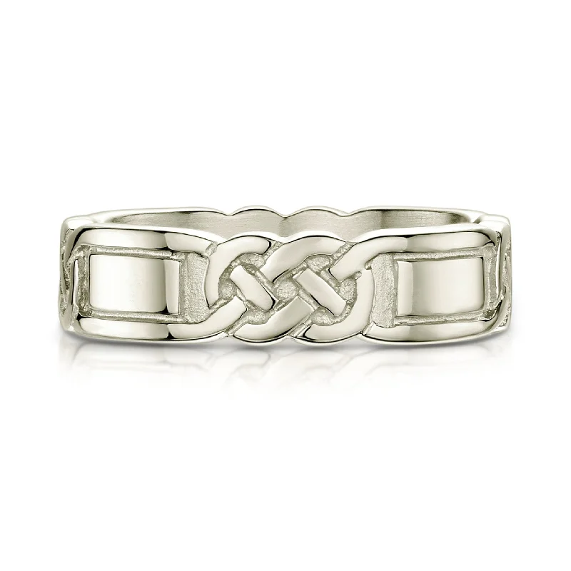 Art Deco - Inspired Wedding Bands with Geometric Patterns in Platinum for a Retro and Glamorous StyleLover’s Knot Dress Ring in 9ct White Gold