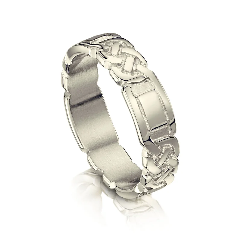 Laser - Etched Floral Design Wedding Bands in Palladium for a Delicate and Intricate LookLover’s Knot Ring in 9ct White Gold