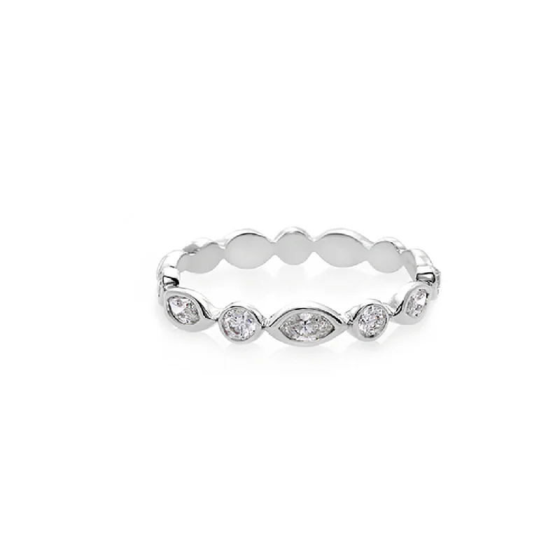 Platinum Celtic - Inspired Wedding Bands with Intricate Knotwork Patterns for a Symbolic and Stylish ChoiceMarquise Cut and Round Brilliant Cut Diamond Stacking Ring in White Gold