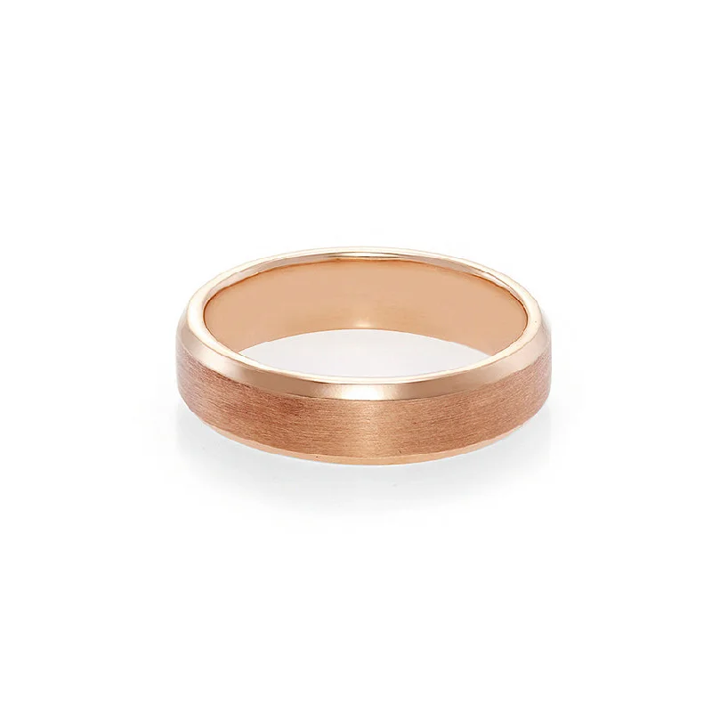 Two - Tone Gold and Silver Wedding Bands with a Twist Design for a Contemporary and Eye - Catching StyleMen's Beveled Edge Matte Finish Ring in Rose Gold