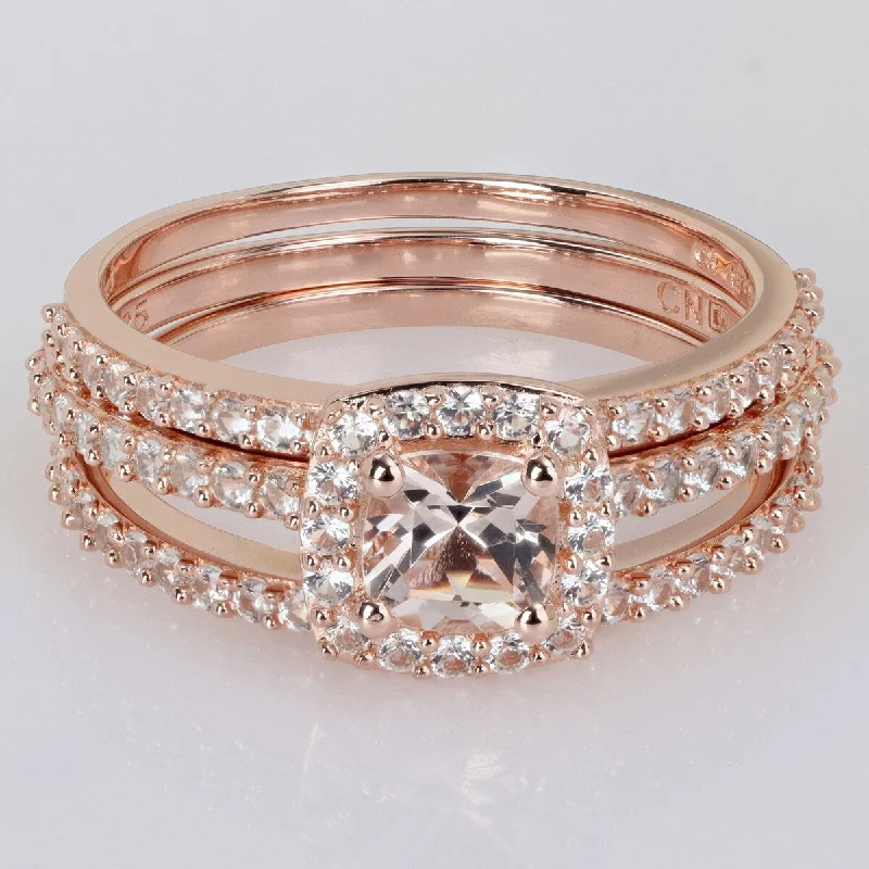 Sapphire Gemstone Rings in 18K White Gold with Diamond Accents for an Elegant EngagementMiadora 1 1/3ct TGW Morganite Created White Sapphire Bridal Set Pink Silver