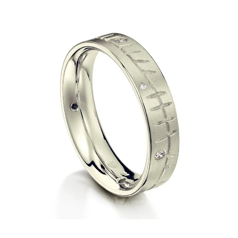 Matte - Black Ceramic Wedding Bands with a Polished Edge for a Sleek and Modern AppearanceOgham Diamond Flat Court Ring in 9ct White Gold