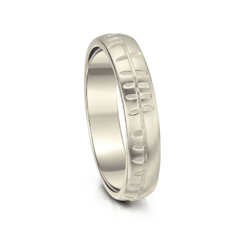 Matte - Black Ceramic Wedding Bands with a Polished Edge for a Sleek and Modern AppearanceOgham 4mm Oval Court Ring in 9ct White Gold