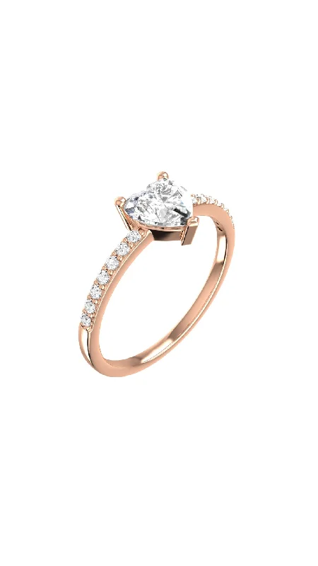 Opal Gemstone Rings in Rose Gold with a Milgrain Edge for a Feminine and Romantic StyleSolitaire Heart Pavé 18K Rosegold Ring w. Lab-Grown Diamonds