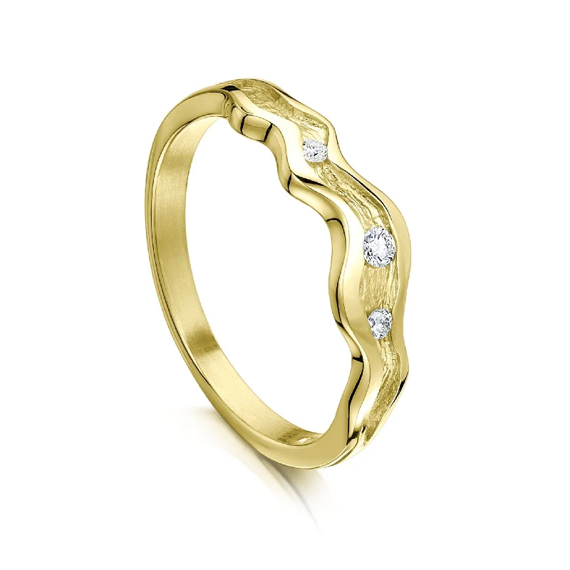 Sapphire - and - Diamond - Accented Wedding Bands in Platinum for a Royal and Sophisticated LookRiver Ripples Diamond Ring in 18ct Yellow Gold