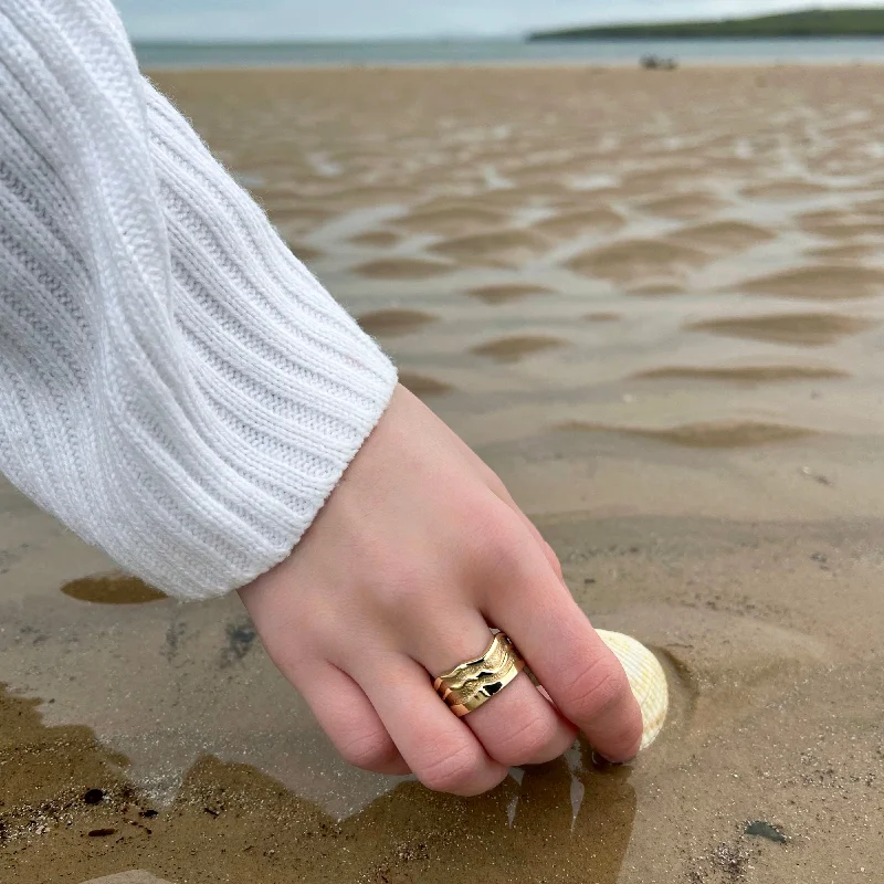 Rose Gold - Plated Engagement and Wedding Band Sets with a Halo of Cubic Zirconia for a Glamorous and Affordable LookRiver Ripples Dress Ring in 9ct Yellow Gold